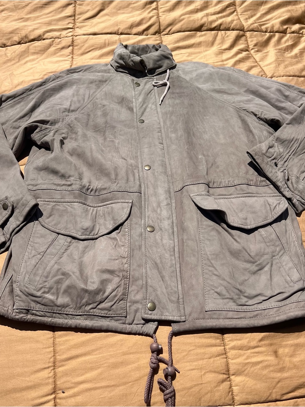 Sawyer of Napa Charles Taupe Suede Military Field Jacket Drawcord Hem Size M